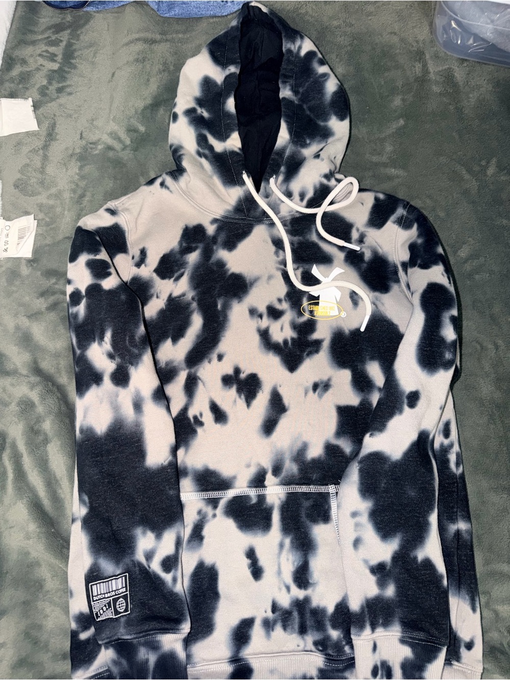 Dutch bros Tie-Dye Black & White Pullover Hoodie
